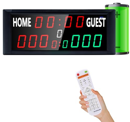 Ousmile Tragbare Elektronische Anzeigetafel Fussball, 13-stellige Basketball Punktezähler mit Uhr, Tischtennis Zähler mit Countdown/Aufwärtszählung, Digital Scoreboard für Volleyball, Cornhole, Badmin