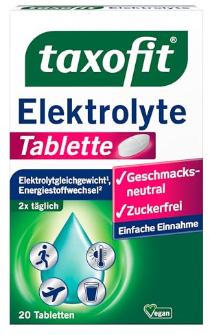 taxofit Elektrolyte Tabletten | für Elektrolythaushalt & Energie | 20 St | Mit Magnesium, Calcium, Kalium, Natrium & Chlorid, für Muskeln & Nervensystem, geschmacksneutral, vegan, zuckerfrei
