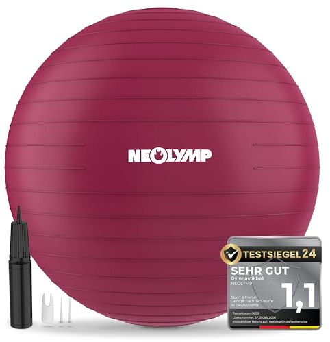 NEOLYMP Gymnastikball - Sitzball Büro ergonomisch in 3 Größen S/M/L - bis 300 kg belastbar, rutschfest & Anti Burst - Pilates Ball, Pezziball, Schwangerschaftsball, Yoga Ball (Berry, M | 165 cm)