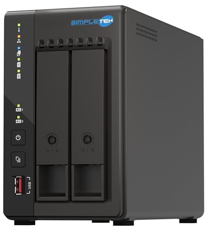 SIMPLETEK - Server Storage NAS Professionale a 2 Vani - Processore Quad-Core - 8GB RAM DDR4 Integrata - 2 Slot M.2 NVMe - Doppia Rete 2.5GbE - 2 Uscite HDMI