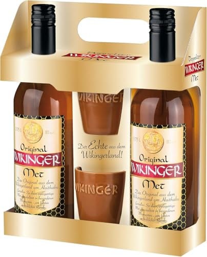 Original Wikinger Met im Geschenkset | 2x0,75 L. inkl. 2 Becher | Honigwein aus dem Ursprungsland der Wikinger in Norddeutschland | Fruchtig-aromatischer Met