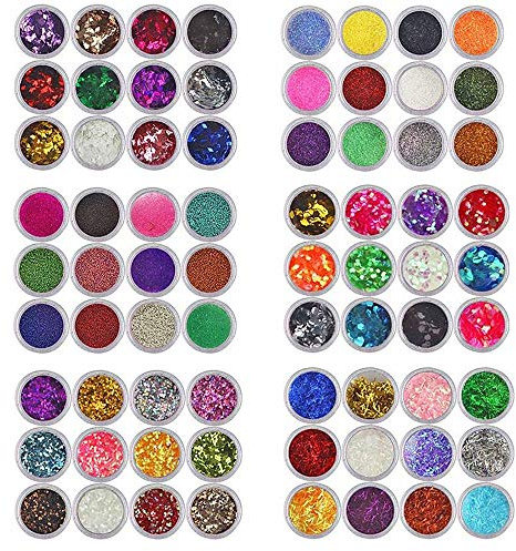 XICHEN 72PCS Nail Art Glitter Powder dust Tips Decoration Mixing Device Rainbow Body Glitter & Tattoo Glitter for Scrapbooking Cards Eye Hair Makeup, Craft Glitter