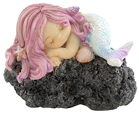 Top Collection Miniatur-Statue für Feengarten und Terrarium, schlafende kleine Meerjungfrau auf Felsen