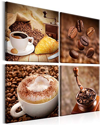 decomonkey Bilder Set Kaffee Coffee 4 Teilig- jedes Teil 30x30 cm | Leinwandbilder Bild auf Leinwand Vlies Wandbild Kunstdruck Wanddeko Wand Wohnzimmer Wanddekoration Deko Küche