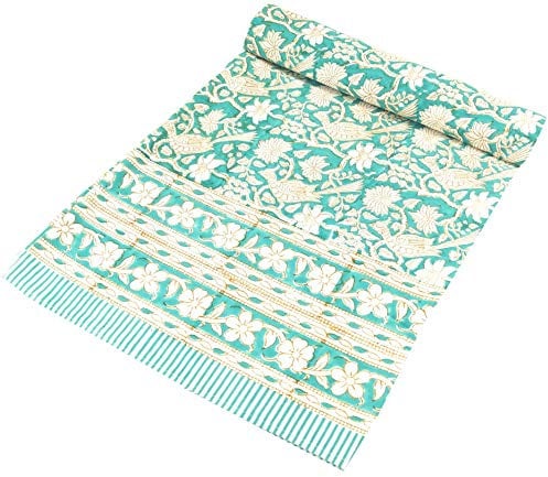 GURU SHOP Blockdruck Tagesdecke, Bett & Sofaüberwurf, Handgearbeiteter Wandbehang, Wandtuch - Design 15, Baumwolle, Size:Single 150x200 cm