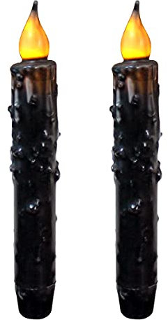 CVHOMEDECO. Real Wax Hand Dipped Battery Operated LED Timer Taper Candles Country Primitive Flameless Lights Décor, 6.75 Inch, Matt Black, 2 PCS in a Package
