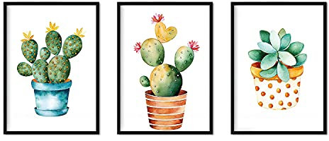Nacnic Set 3 Stampe artistiche vintage. Sfondo stampe con colori verdi rapprsentazione vegetale. immagini di cactus vintage