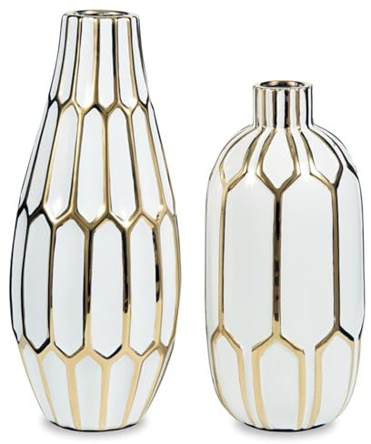 Ashley Furniture Signature Design Vase, Design Mohsen, Gold-Finish, Weiß, 2 Stück