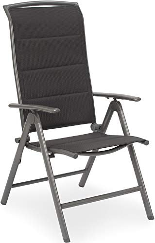 BRUBAKER Gartenstuhl Milano - Gepolsterter Klappstuhl - 8-Fach verstellbare Rückenlehne - Stuhl klappbar - Aluminium - Wetterfest - Silbergrau
