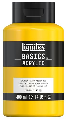 Liquitex Basics 4640161 – Acrylic Paint, Mono-pigmented Artist Pigments, Lightfast, Medium Viscosity, Archive Quality, Silky Gloss Finish, 400 ml Pot, Cadmium Yellow, Medium Colour