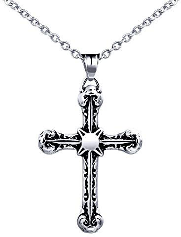 Feilok Edelstahl Herren Halskette Ketten Collier Armband Kreuz Religion Glauben Hoffnung mit Kreuzanhänger Anhänger Schmuck für Herren Männer Kettenlänge 55cm Silber