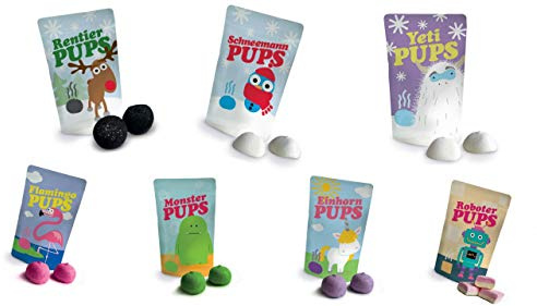 Großes Pups Set: Yetipups, Einhornpups, Flamingopups, Monsterpups, Rentierpups, Roboterpups, Schneemannpups, Marshmallows , 7 x ca. 18 gr. = ca. 126 gr.