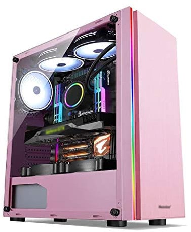 Pink Computer Cases, Mid-Tower PC Gaming Computer Case ATX/M-ATX/ITX,Full Side Transparent Panel,Personalized RGB Light Strip Panel (Color : Pink)