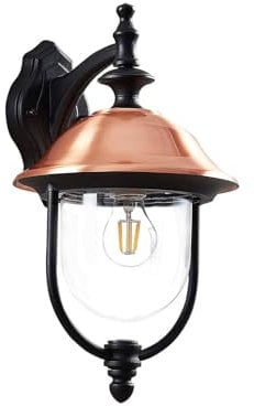 Lindby Wandleuchte außen (Laterne) Clint (spritzwassergeschützt (Retro, Vintage Antik) in Kupfer aus Aluminium (1 flammig E27) - Außenwandleuchten Wandlampe Led Außenlampe Outdoor für