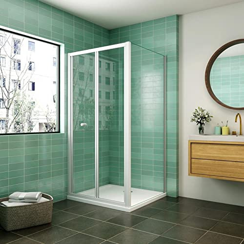Mampara de ducha cuadrada,frontal 2 hojas plegables + panel fijo lateral Cristal Templado 5mm, 900X900X1850mm