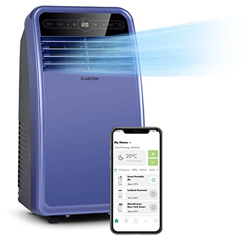 Klarstein Metrobreeze New York Smart 7k - Aire Acondicionado Portátil 7000 BTU, 21-34 m², Control App & WiFi, Ventilador 3 Velocidades, Deshumidificador, Temporizador 24h, Clase Energética A, Morado