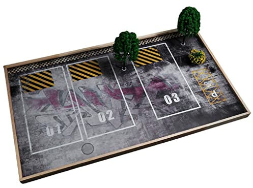 Amagogo Miniature 1/24 Fond Diorama Parking Scène Garage avec d'arbre Décoration de Maison de de Table, 3 Places de Parking
