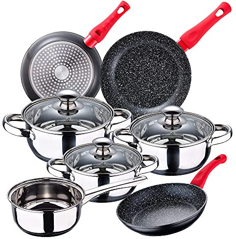 Bateria de cocina 7 piezas SAN IGNACIO Faro, acero inoxidable, con juego sartenes (20/24/28 cm) SAN IGNACIO Energy en aluminio forjado