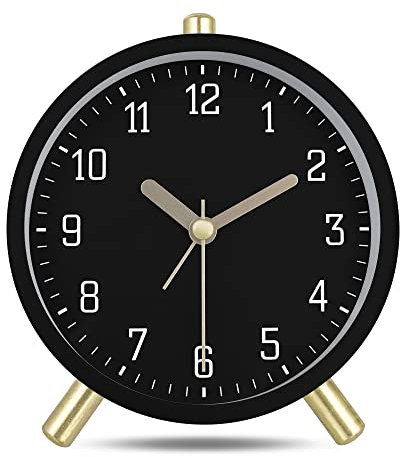 Lafocuse Wecker Analog Ohne Ticken, Metall Schwarz Wecker mit Nachtlicht, Batteriebetrieben, Moderne Klassisch Tischuhr Lautlos für Nachttisch Schlafzimmer Büro 11cm