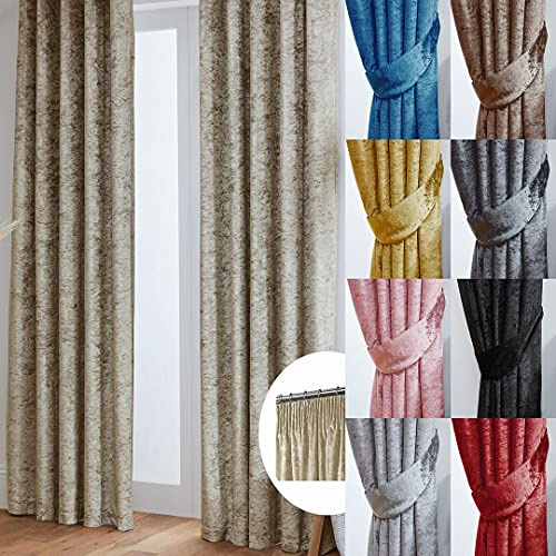 John Aird Crushed Velvet Fully Lined Pencil Pleat Curtains (Cream, 90 Wide x 108 Drop)