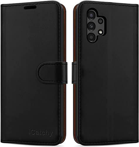 iCatchy For Samsung Galaxy A04S Case/Galaxy A13 5G Case Leather Wallet Book Flip Folio Stand View Cover Pouch for Samsung Galaxy A13 5G (Black)