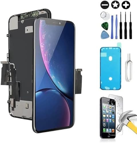 Mobilevie Bloque de Pantalla para iPhone XR Negro: Vidrio Táctil + Pantalla OLED MONTADA en Chasis