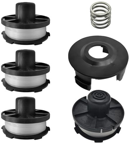 Rasentrimmerspule für Makita 196146-9/195858-1, 1,6 mm Tap&Go Einzelschnurspule Ersatz-Trimmerschnur für Makita Akkusense 18V DUR1817, DUR181RF, DUR181 Rasentrimmer (4 Spulen + Kappe + Frühling)