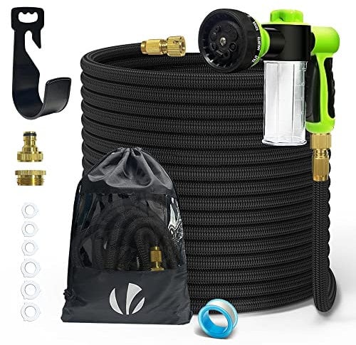 VOUNOT® Flexibler Gartenschlauch 30m, Flexibel Wasserschlauch Dehnbarer mit 8 Sprühfunktionen, Spülmittelbehälter, Schnelladaptern & Wandhalterung, Schwarz