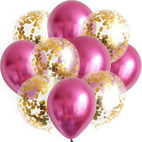 10x Luftballons Set Konfetti Metallic Geburtstag Ballons Deko Party Hochzeit JGA, Farbe:Rosa