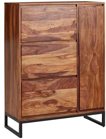 FineBuy Schuhschrank Sheesham Massivholz 88x120x40 cm Schuhregal Geschlossen, Design Schuhkommode Flurschrank mit Ablage, Schuhaufbewahrung Flurkommode für Schuhe Hoch
