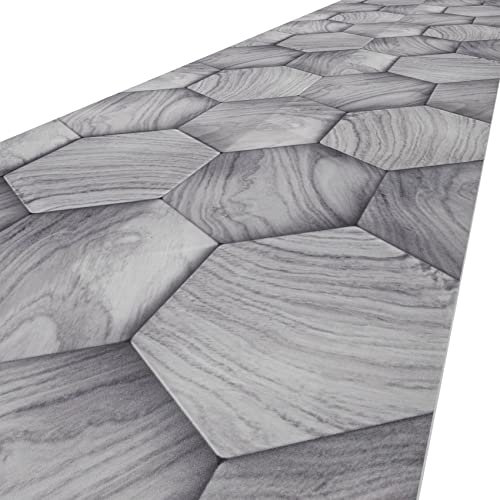 ANRO Küchenläufer Läufer Küchenteppich Flur Teppichläufer Polyester Abwaschbar Teppich Holzoptik Geometrie Grau 120x51cm