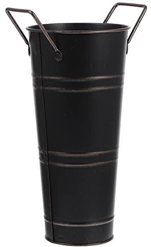 Artibetter Vintage Métal Vase Galvanisé Seau Fleur Vase Grand Planteur Poignées Ferme Français Pichet Vase Fleur Séchée Seau Porte-Plante pour Le Mariage Pièce Maîtresse Décor Noir