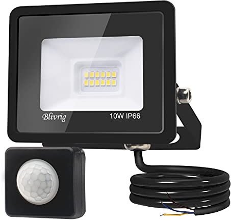 10W LED Strahler mit Bewegungsmelder Außen, Superhell 6500K 1000LM Kaltweiß LED Fluter Leuchte mit Bewegungssensor, IP66 Wasserdicht Außenstrahler Fluter Flutlicht für Garten, Innenhöfe, Garage, Hotel
