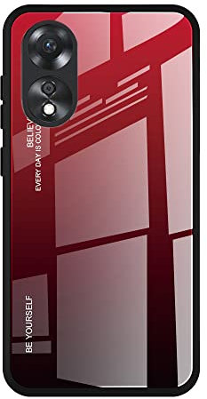 Dedux Funda para OPPO A78 5G / OPPO A58 5G, Carcasa Degradado de Color Vidrio Templado Anti-rasguños Funda, TPU de Silicona Suave Case Cover (Rojo/Negro)