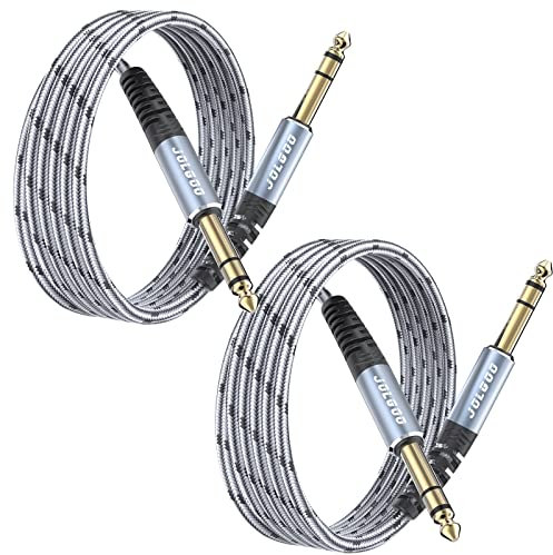 JOLGOO 1/4 TRS Cavo Strumentale, 2M, 2-Pack. Ideale per chitarra elettrica, basso, tastiera, mixer, amplificatore, altoparlante e mandolino. Audio professionale e bilanciato