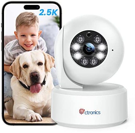 Ctronics 2,5K 4MP Überwachungskamera Innen, 2,4/5GHz WLAN Kamera Indoor mit Farb-Nachtsicht 20m, PTZ 355°/ 120°, Bewegungserkennung & Personenerkennung & Auto Tracking, 2-Wege Audio,Bluetooth/Cloud