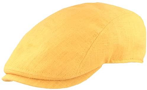 Breiter Herren Schiebermütze Flatcap Schirmmütze Leinen Innenfutter (as3, Numeric, Numeric_59, Ocker)