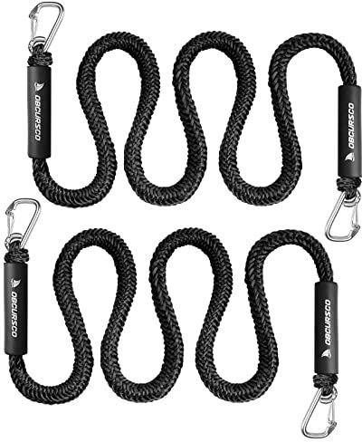Obcursco Bungee Dock Line, Jet Ski Dock Line with Double 316 Stainless Steel Clips, Boat Snubber Docking Rope for PWC, Boat Accessories for Yamaha Waverunner, Seadoo, Kayak, 2 Pack 5-7ft Black
