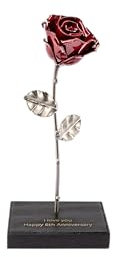 Forging Art Bcn® Hand Forged Eternal Wrought Iron Rose with Personalised Engraving on Base - Gift for Valentine's Day, Mother's Day, 6th Year Wedding Anniversary (Red/Silver)