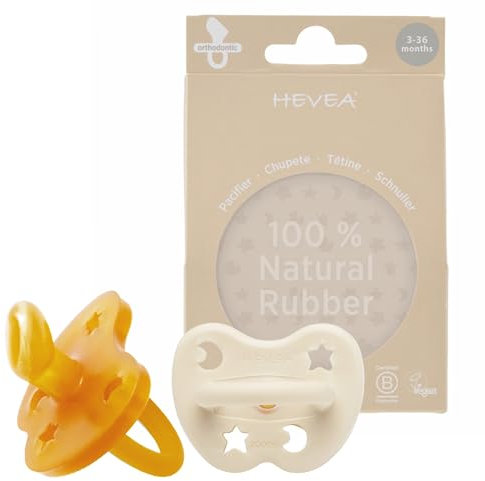HEVEA Naturkautschuk Schnuller Kiefergerechte Form, 3-36 Monate - hygienisches einteiliges Design für Neugeborene bis Kleinkinder, BPA-frei, weich & langlebig - 2Pack (Milchweiß & Natürlich)