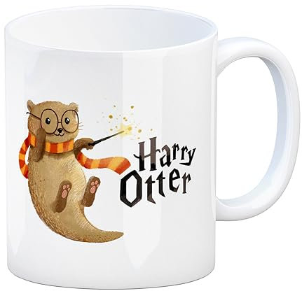 Harry Otter mit Zauberstab Kaffeebecher eine bunte Tasse für Zauberfans Motiv Becher Fischotter Kaffeetasse Niedlicher Kinder Magie Fantasy Zauber Tier