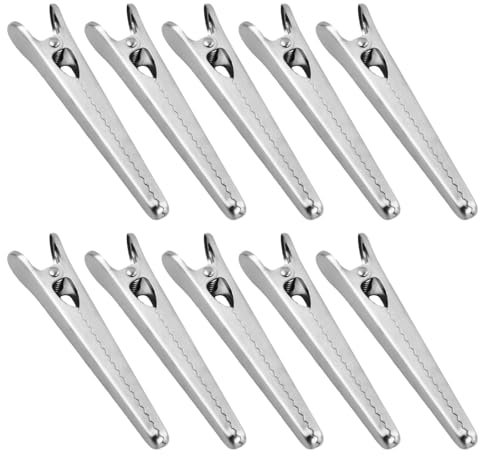 10 Pièces Pince Sachet Alimentaire Cuisine, Pince Fermeture Sachet Alimentaire Inox, Pince Sachet Argent, Clips de Fermeture de Sacs en Acier pour Pain, Café, Flocons D'avoine, Aliments (A)