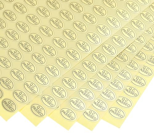 PATIKIL QC Bestehende Aufkleber 0.5x0.35 15 Blatt Oval Klebeetiketten für Lagerhaltung Qualitätskontrolle Test Golden