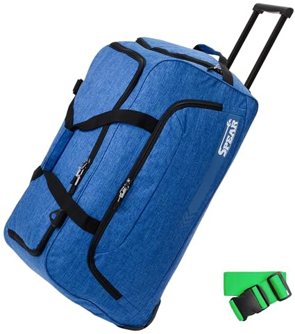 Trolley Spear Reisetasche groß XXL Koffer 85 Liter, 68 cm Tasche Schultergurt Reisegepäck Rolltasche Damen Herren Gepäck Reise Trolly 910 + Koffergurt (Royal Blue NEU (Blau Mittelblau))