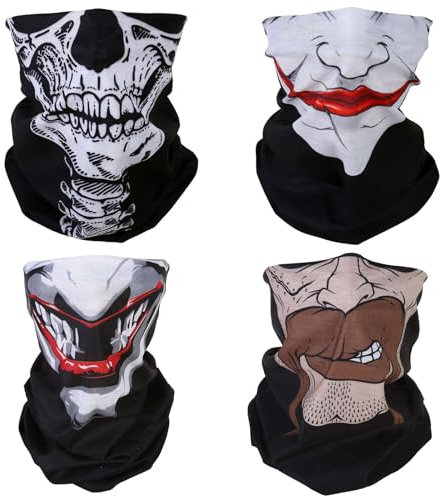 SMEHCF 4 Mehrzweck Bandanas für Damen Herren Stirnband Sturmhaube Haar Kopftuch Gesicht Halbmaske Halsmanschetten atmungsaktiv wiederverwendbar waschbar rot blau braun Totenkopf Vampir