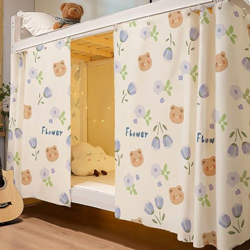 Treer Bettvorhang Hochbett Etagenbett Blackout Vorhänge Staubdicht Betthimmel Hochbett Kinder Bettzelt Schlafsaal Bettvorhänge Studentenwohnheim Vorhang (1,35 m x 2 m (1 Stück),Lila Blume)