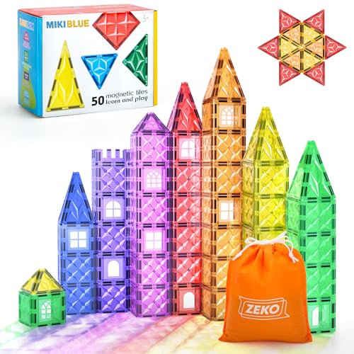 Magnetic Tiles Building Blocks STEM Magnet Toys for Kids - Learning Educational Montessori Toddler Toys, Gifts for 2 3 4 5 6 7 Year Old Boys Girls (50 PCS)