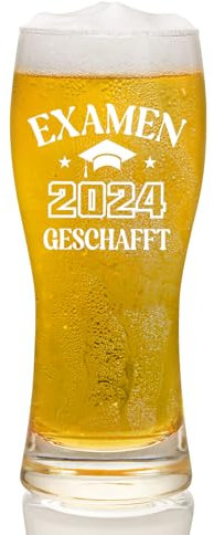 Joymaking Bierglas mit Gravur - Geschafft Examen 2024, Examen 2024 Deko, Bestandene Prüfung Geschenk, Bierglas Pernasoliert 15oz