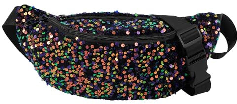 Meliyya Bauchtasche Pailletten Damen Hüfttasche Glänzende Umhängetasche Stylisch Fanny Pack Breiter Gurt für Reisen Festival Party Alltags, Grün