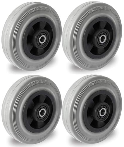 Abrollwerk Set of 4 Wheel 125 mm Rubber Grey Traceless Roller Bearing with Axle Accessories M10 Transport Wheels Polypropylene / Solid Rubber in PAK 3 Quality Grey with Roller Bearings